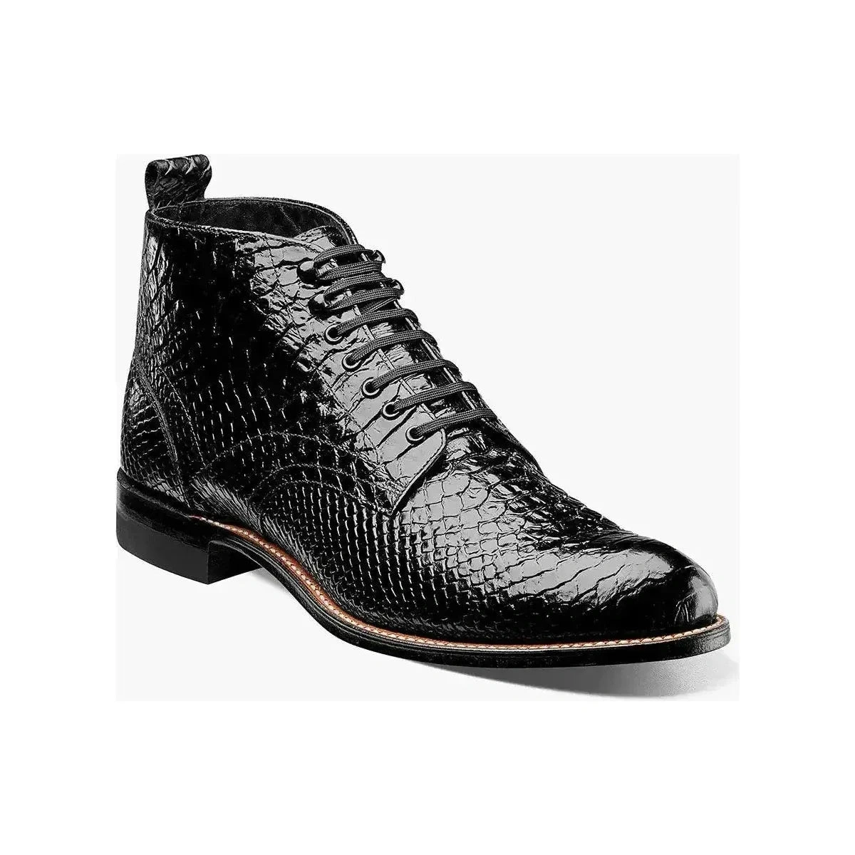 Stacy Adams Madison Anaconda: Stivali Neri Alti con Lacci. Un'Eleganza Audace Italiana!